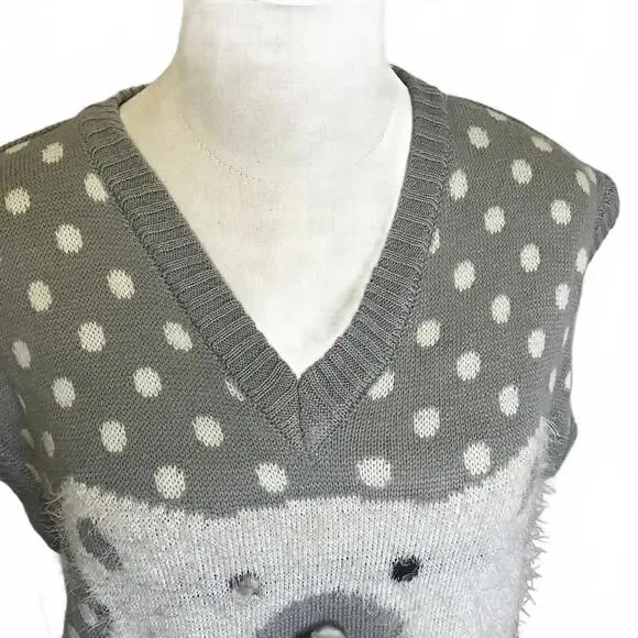 Merry Christmas Womens Size Large Gray Polar Bear Christmas Sweater Ugly Sweater - Picture 2 of 8